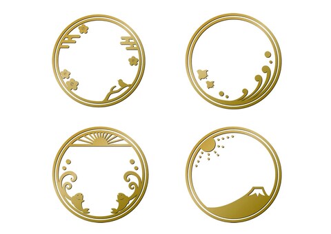 和風の円フレーム・メダル 和風,円,金,メダル,勲章,和,フレーム,ゴールド,日本,模様のイラスト素材