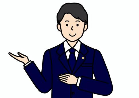おまかせくださいポーズの弁護士の男性 おまかせください,弁護士,国家資格者,男性,スーツ,ネクタイ,バッジ,ビジネス,国家資格,仕事のイラスト素材