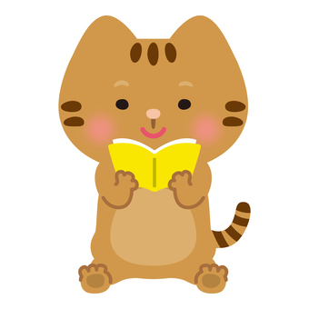 ネコ(読書) ネコ,読書,本,秋,読書の秋,読む,リーディング,動物,生き物,哺乳類のイラスト素材