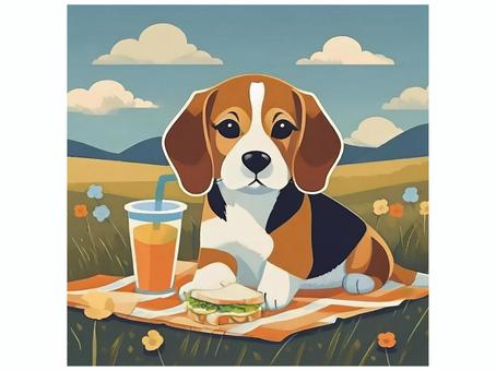 Illustration, beagle, köpek, piknik, 