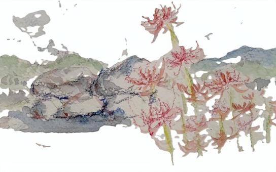石舞台 石舞台,奈良,飛鳥,明日香,墨彩画,顔彩,ポストカード,水彩画,彼岸花のイラスト素材