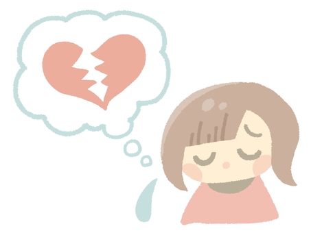 失恋をして悲しむ女の人 失恋,女性,悲しい,恋愛,ハート,割れる,破れる,落ち込む,ショック,手描きのイラスト素材