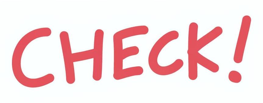 CHECK!(手書き文字/赤1色) チェック,check,文字,手書き,英語,大文字,メッセージ,赤,あしらい,飾りのイラスト素材