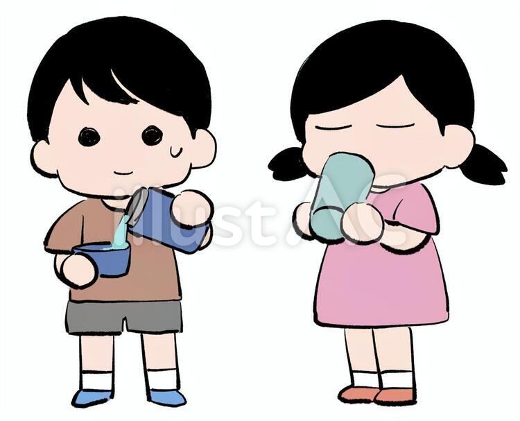 水分補給する子供たち 水筒,水,飲むのイラスト素材