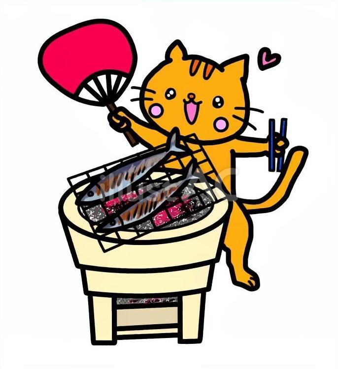 さんまとねこ さんま,猫,七輪のイラスト素材