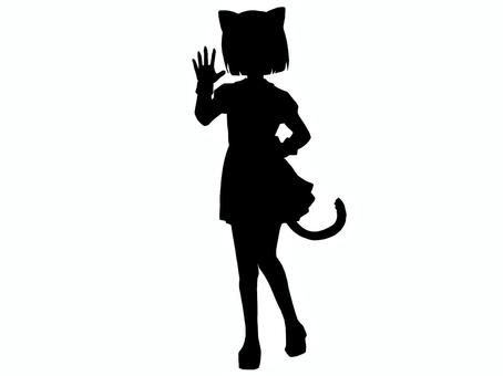 おかっぱの猫耳女の子全身立ち絵シルエット 猫耳,女の子,シルエット,少女,女性,立ち絵,trpg,全身,人物,黒のイラスト素材