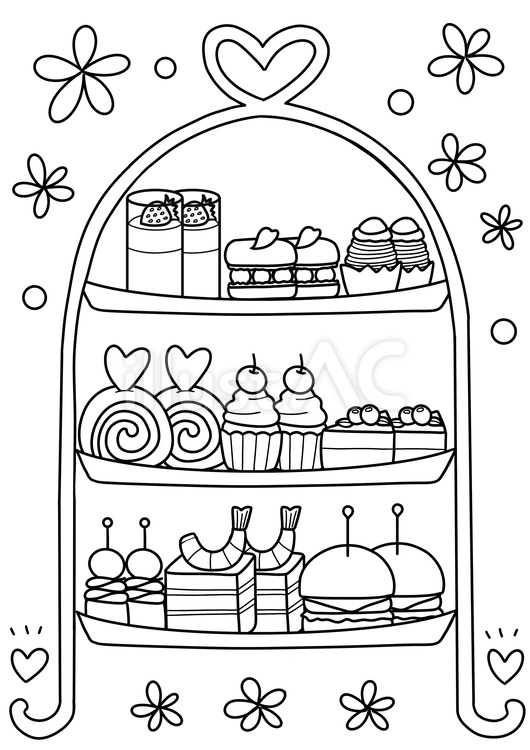 アフタヌーンティーの塗り絵 塗り絵,線画,趣味のイラスト素材