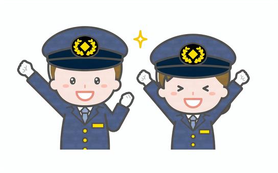 ミニ_2人_運転手の男女03 男性,女性,大人,職業,仕事,運転手,バス,タクシー,ドライバー,乗務員のイラスト素材