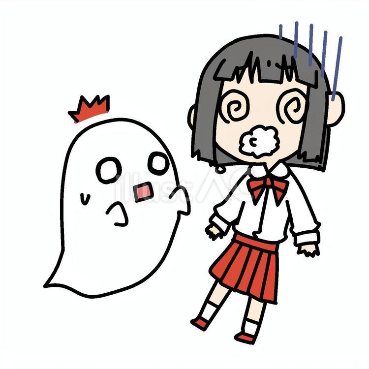 お化けと泡を吹く少女 小学生,泡,吹くのイラスト素材