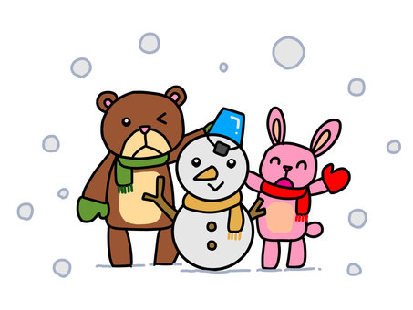 雪だるまとくまとうさぎ