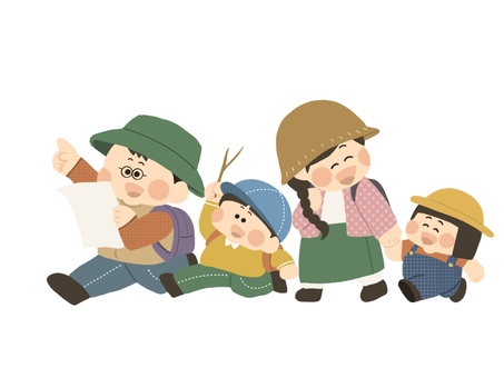 ハイキングに行く家族 家族,ハイキング,4人,トレッキング,アウトドア,登山,お父さん,お母さん,こども,休日のイラスト素材