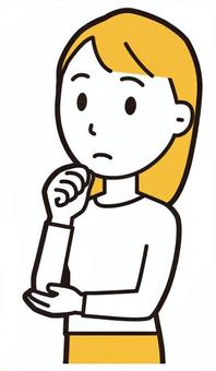  ロングヘア女性(黄)-150-バスト 考える,女性,女の子,人物,かわいい,なるほど,納得,聞く,表情,感情のイラスト素材