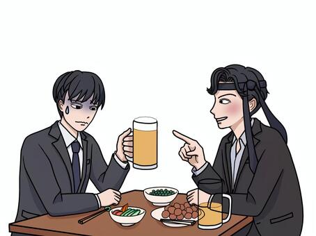 飲み会　飲めない後輩に酒を勧める先輩 飲み会,飲めない,酒,困る,焦る,勧める,スーツ,男性,先輩,後輩のイラスト素材