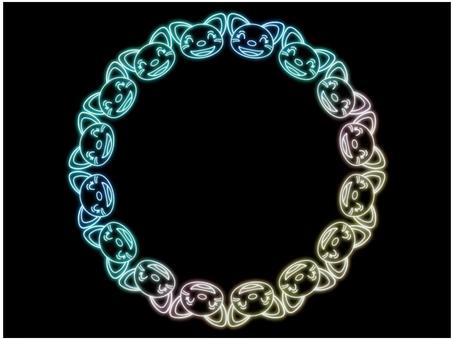 猫のフレ−ム　ネオン　円 　パステル 猫,フレ−ム,ポストカード,メッセージカード,ネオン,グラデーション,パステルカラー,黒,かわいい,笑顔のイラスト素材