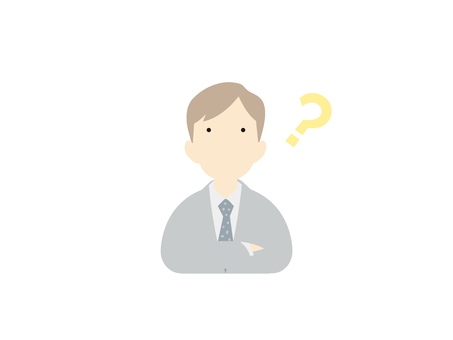 疑問に思うサラリーマンのミニマル 不思議,問い,疑念,謎,不確か,疑う,不明,カラー,サラリーマン,新入社員のイラスト素材