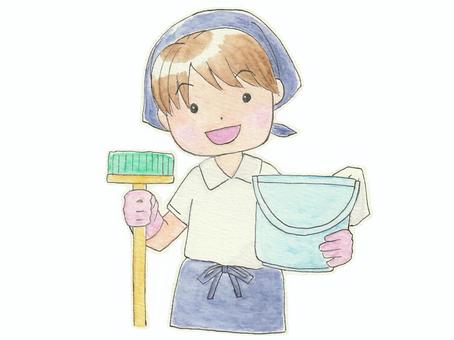 Illustration, female cleaning worker, under cleaning, work, 