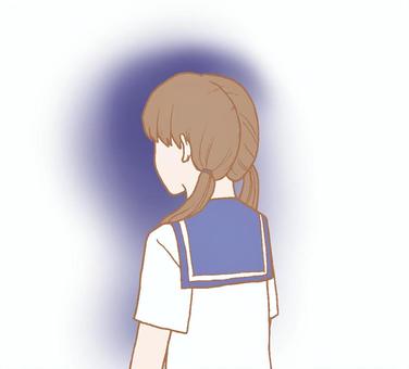 ・・・。 怒る,どんより,感情,落ち込む,女の子,セーラー服,制服,学生,高校生,後ろ姿のイラスト素材