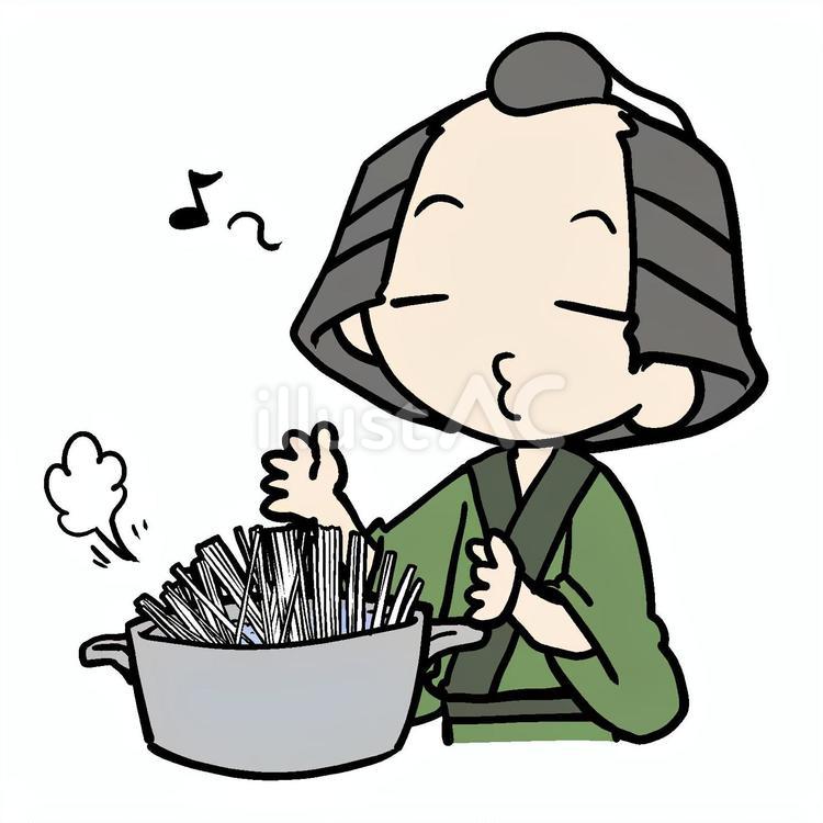 気楽に麺をゆでる町民 町民,麺,ゆでるのイラスト素材