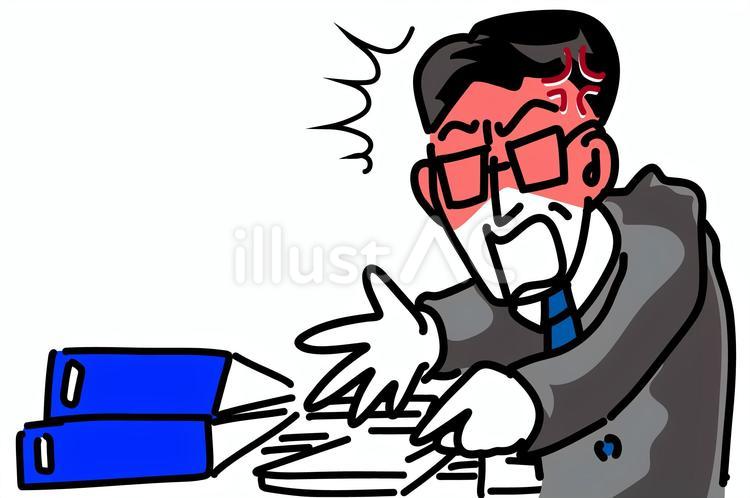 仕事の出来に激怒する中年モラハラ上司 山積み,ビジネスマン,男性のイラスト素材