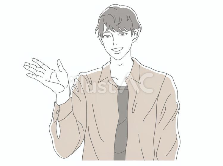 紹介や説明をしているポーズの黒髪男性 男性,社会人,大学生のイラスト素材
