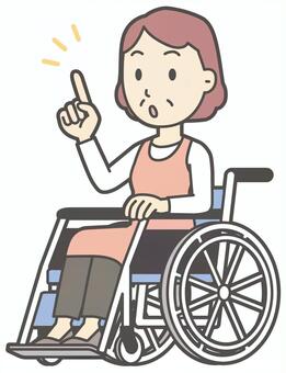  車椅子に乗ってチェックする中年の女性 指さす,おばさん,人,女性,中年,おばちゃん,シニア,ママ,主婦,ヘルパーのイラスト素材