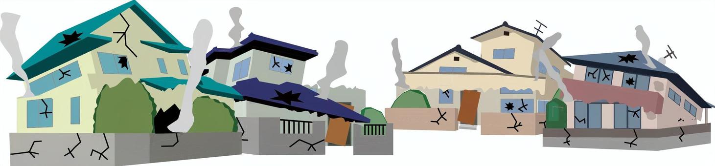 地震災害 地震災害 地震,災害,倒壊,被害,住宅地,一軒家,戸建,屋根,建物,崩れるのイラスト素材