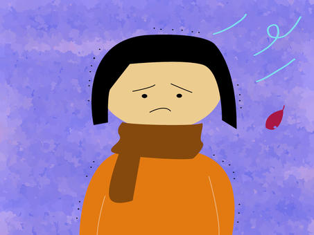 寒さに震える女性 冬,寒い,女性,人間,マフラー,防寒具,風,線,葉のイラスト素材