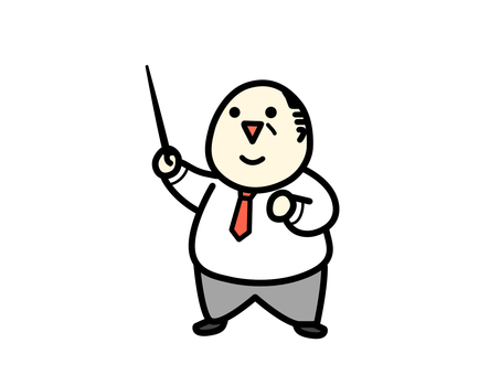 解説する中年男性　イラスト素材２ おじさん,男性,中年,解説,教える,教授,先生,可愛い,イラスト,50代のイラスト素材