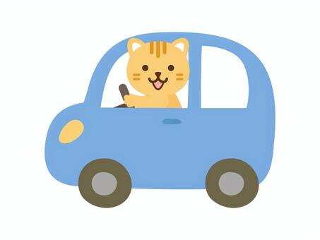 くるま_猫_青 車,動物,猫,運転,乗用車,普通車,軽自動車,自動車,乗り物,かわいいのイラスト素材