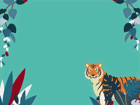 虎のフレーム 虎,動物,生き物,野生,自然,干支,寅年,寅,ジャングル,植物のイラスト素材
