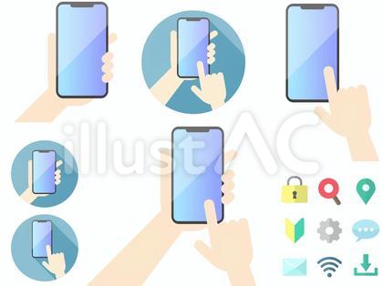 スマホを操作する手のセット デフォルメ