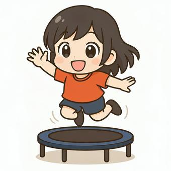 楽しそうにトランポリンをする女の子 楽しそうにトランポリンをする女の子 女の子,ちびキャラ,トランポリンのイラスト素材