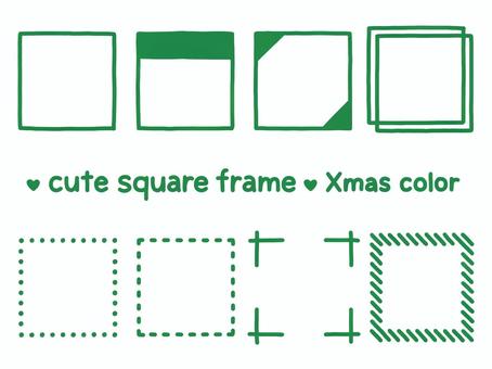 かわいい四角いフレーム（Xmasカラー） フレーム,枠,四角,正方形,クリスマス,クリスマスカラー,12月,かわいい,シンプル,手描きのイラスト素材