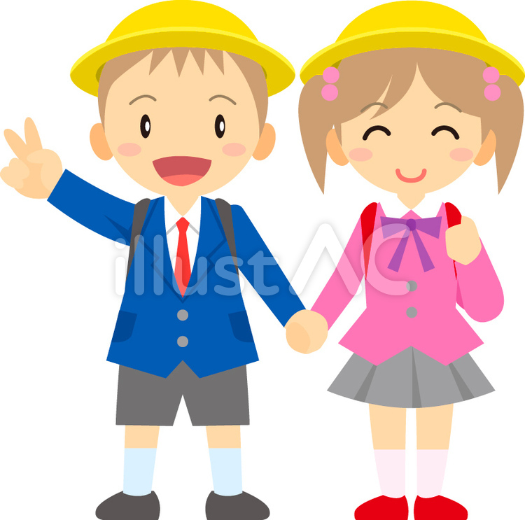 春／小学校入学式（男女） 春,四月,４月のイラスト素材