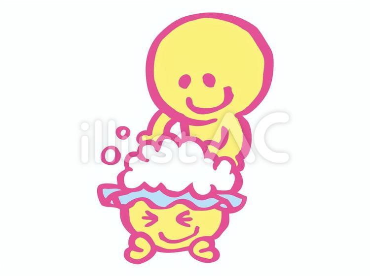 頭を洗ってあげる 洗髪,シャンプー,親子のイラスト素材