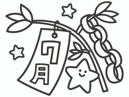 七夕飾りの7月イラスト（ぬりえ・線画） 七夕,飾り,7月,カレンダー,笹,短冊,星,夏,わ飾り,輪のイラスト素材