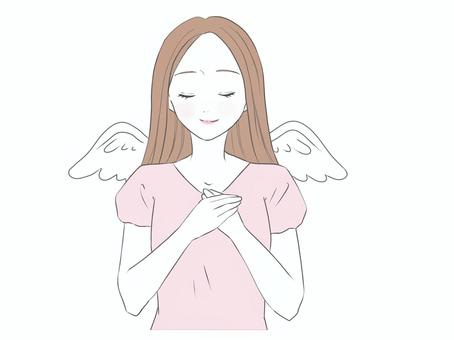 胸に手を当てるピンクの天使 天使,エンジェル,安心,微笑む,女性,信頼,一安心,大丈夫,安堵,ほっとするのイラスト素材