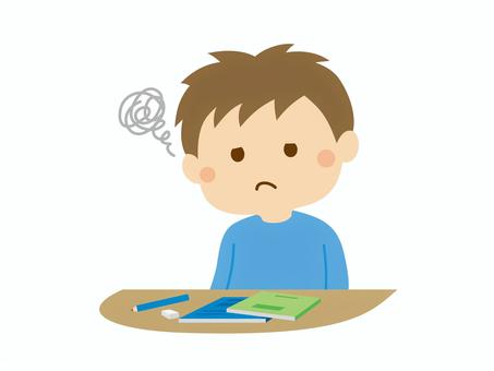 勉強するこども3_長袖_やる気がしない こども,勉強,学習,塾,宿題,男の子,無気力,受験,やる気がしない,やりたくないのイラスト素材