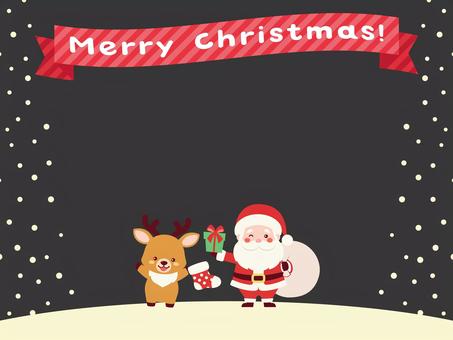 サンタとトナカイの雪のフレーム/黒 サンタ,トナカイ,フレームのイラスト素材