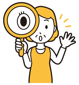  エプロンおばちゃん(黄)-168-バスト 虫眼鏡,おばちゃん,エプロン,お母さん,ママ,中年,おばさん,主婦,人物,かわいいのイラスト素材