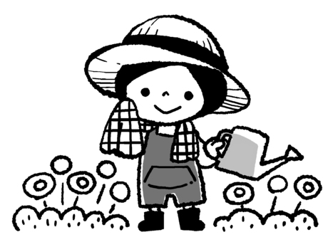 gardening1 monochrome ver, garden work, care, watering, JPG