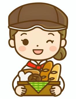 カゴを持つパン屋の女性 パン屋,パン屋さん,パン,ベーカリー,店員,従業員,スタッフ,仕事,職業,女性のイラスト素材