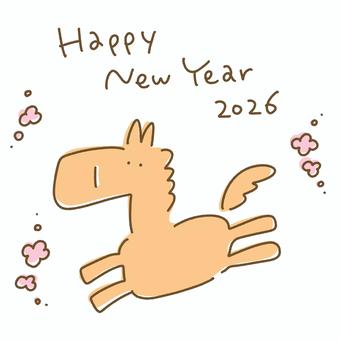 ゆるくてかわいい走る馬と梅の花　2026 馬,花,2026,ウマ,うま,シンプル,走る,かわいい,可愛い,おしゃれのイラスト素材