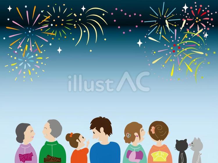 花火を見上げる人々 花火大会,夏,祭りのイラスト素材