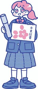 卒業証書を持った笑顔の女子学生　全身 学生,卒業,卒業式,春,卒業証書,女の子,中学生,高校生,人物,お祝いのイラスト素材