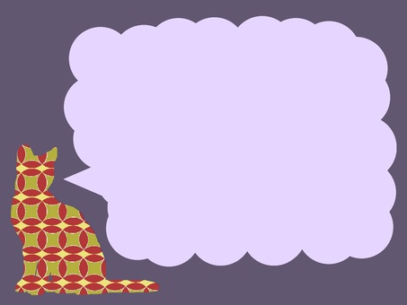 和柄猫のフレーム4 和柄,猫,動物,フレーム,ふきだし,紫のイラスト素材