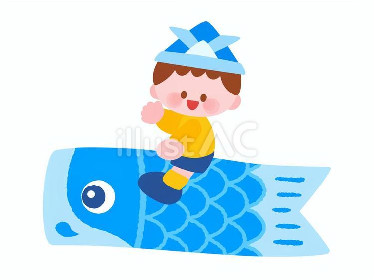 鯉のぼりに乗るかわいい男の子／手書き２ こどもの日,鯉のぼり,男の子のイラスト素材