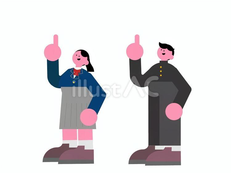 指さしポーズをする男女学生のセット 学生,指さし,一番のイラスト素材