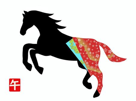 2026年賀状 馬 千代紙 2026年賀状 馬 千代紙 馬,年賀状,干支,十二支,午,午年,和柄,花柄,千代紙,折り紙のイラスト素材
