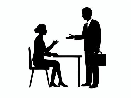 ビジネスシーン対話する男女 対話,会話,話し合い,コミュニケーション,2人,二人組,ペア,向き合う,シルエット,ビジネスのイラスト素材